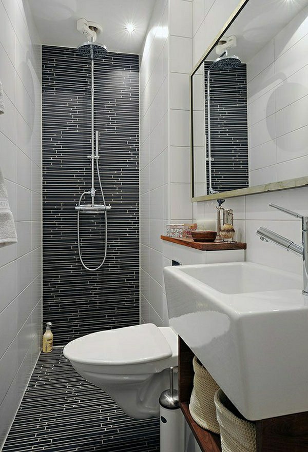 Sắp xếp các thiết bị dọc theo chiều dài nhà tắm giúp tận dụng được không gian hẹp