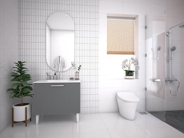 Phòng tắm có ánh sáng tự nhiên kết hợp cùng tông màu trắng tạo cảm giác rộng rãi